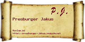 Presburger Jakus névjegykártya